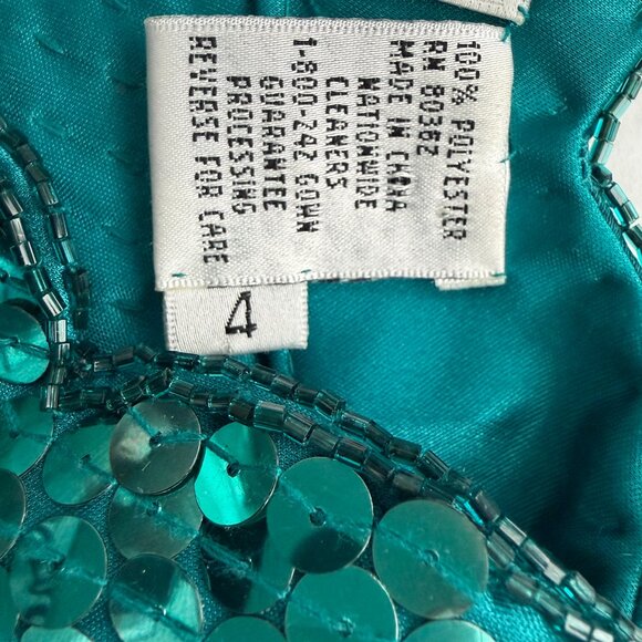 VINTAGE 80s Emerald Green Niteline Della Roufogali Sequin Cocktail Dress Sz 4 - Picture 15 of 15